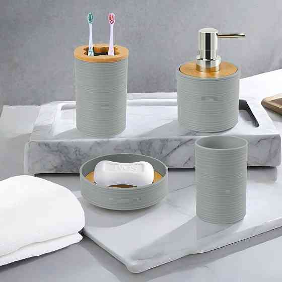 Набор аксессуаров 4в1 для ванной и душа, мыльница,дозатор для мыла, стаканы,пластик серый Каменец-Подольский