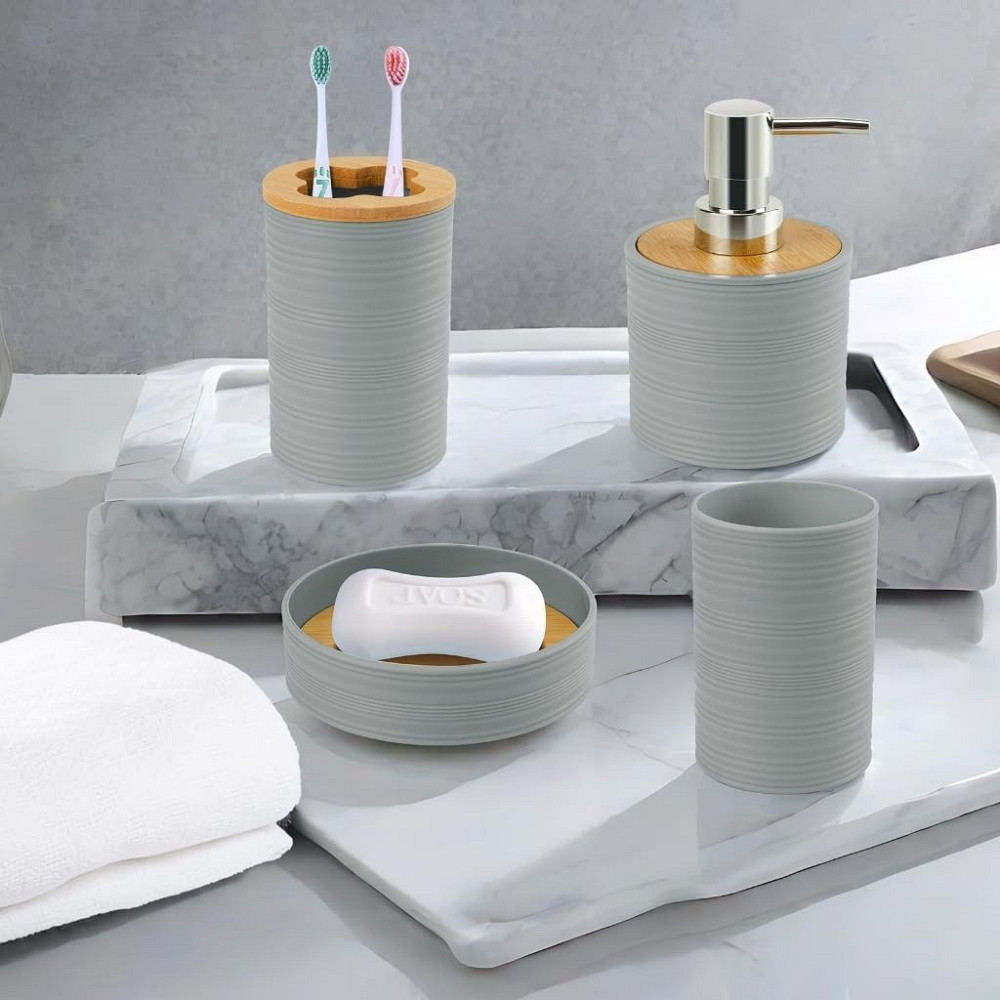 Набор аксессуаров 4в1 для ванной и душа, мыльница,дозатор для мыла, стаканы,пластик серый Каменец-Подольский - изображение 6