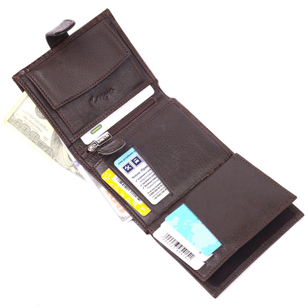 Надежный мужской кошелек из фактурной кожи KARYA 21039 Коричневый Киев - изображение 7