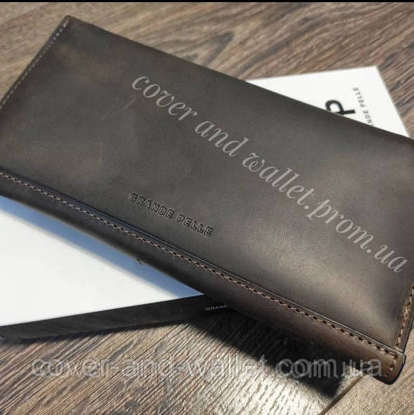 Фірмовий великий шкіряний гаманець на магнітах коричневого кольору Grande Pellе Festa 513120 Київ - фото 2