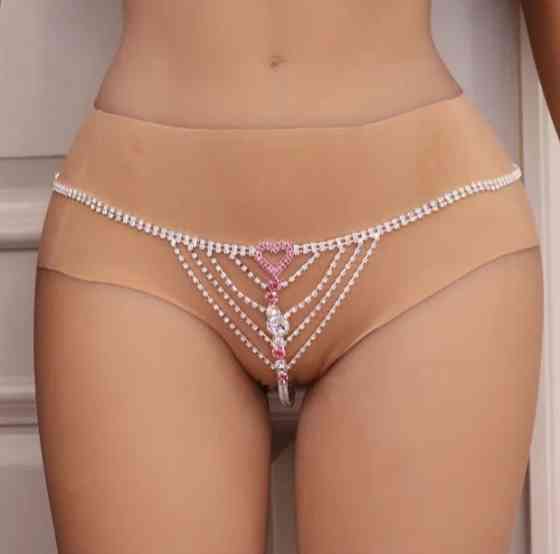 Трусики з камінням з сердечком one size сріблястий Київ