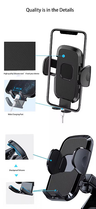 Автомобильный держатель, с присоской и креплением на воздуховод для телефона JС04, черный Каменец-Подольский - изображение 5