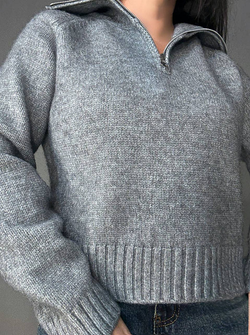 Свитер женский A-N 1780 с воротником на молнии оверсайз one size, серый, one size Киев - изображение 15
