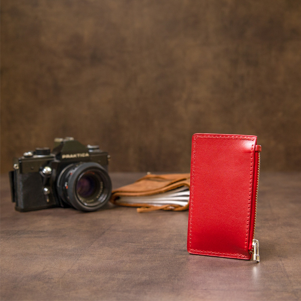 Яскравий шкіряний картхолдер Червоний (GRANDE PELLE) Київ - фото 4