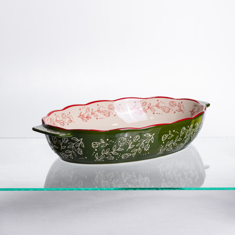 Форма для запікання Vintage 35×22×5 (см) овальна з ручками Зелена HM05-03 Київ - фото 2