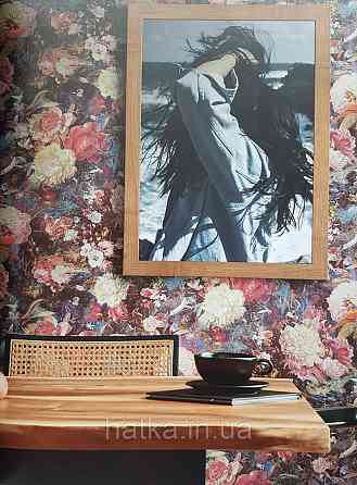 Обои виниловые на флизелине AS creation The Bos 0.53х10 цветы пионы розы астры розовые желтые на сине черном Киев