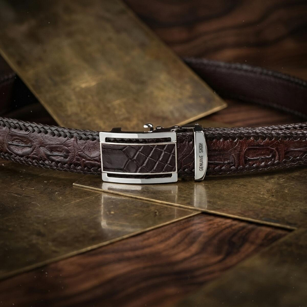 Ремень-автомат CROCODILE LEATHER 18171 из натуральной кожи крокодила Коричневый Киев - изображение 14
