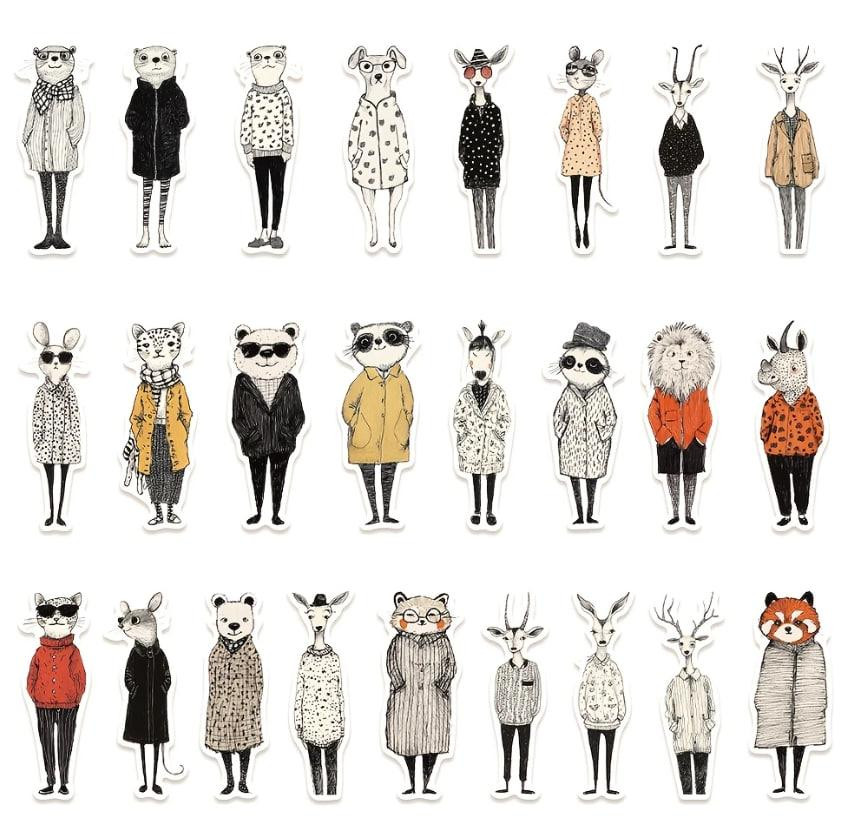 Ретро модные наклейки с животными, стикерпак 50 шт. Киев - изображение 6