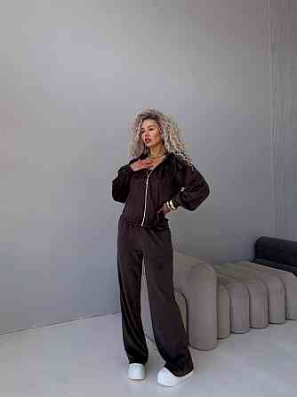 Жіночий велюровий костюм-трійка: кофта корсет і штани Шоколадний, 42/46 Одеса