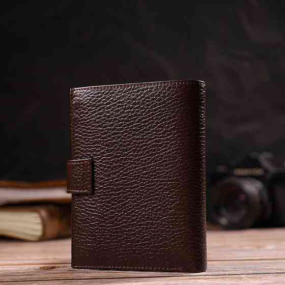 Удобный вертикальный мужской кошелек среднего размера из натуральной кожи флотар CANPELLINI 21737 Коричневый Киев