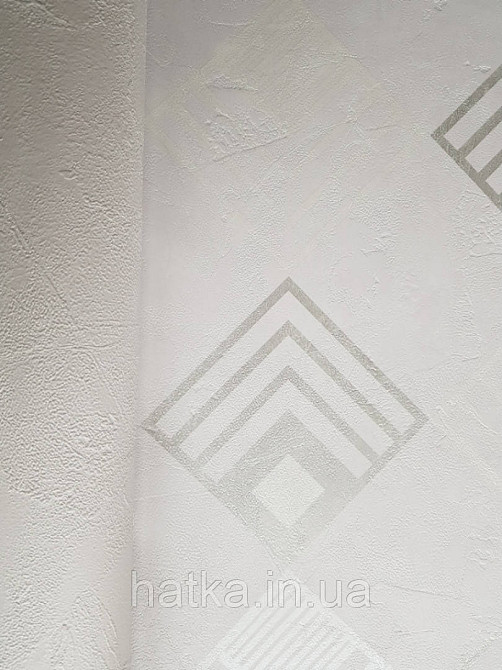 Шпалери вінілові на флізелін AS creation New-life геометрія білі квадрати сріблясті на білому під штукатурку Київ - фото 2