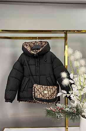 Детская двусторонняя зимняя куртка для девочки подростка с сумкой 134,140,146,152,158 Николаев