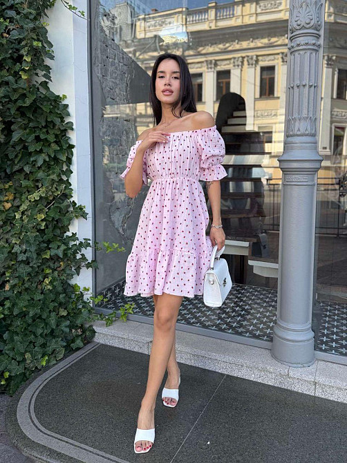 Жіноче романтичне легке принтоване плаття з відкритими плечима муслін Рожевий, 46/48 Одеса - фото 4