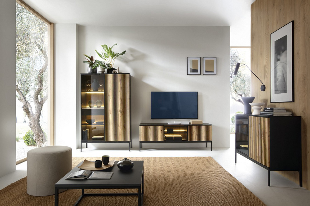 Тумба приліжкова з підсвіткою Perfect Home Сенто / Sento S54 з 1 шухлядою Чорний/дуб вотан (PFH-091484) Дніпро - фото 9