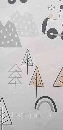 Шпалери флізелінові еко Rasch Kids World II 0.53х10 дитячі залізниця звірі дерева на білому Київ