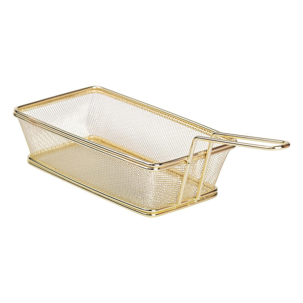 Корзина сервировочная 21×11.5×5.5 см для подачи картофеля фри и снеков с ручкой Золотая HP-19-11-G Киев - изображение 3