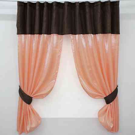Кухонные шторы VR-Textil № 073к с ламбрекеном и подхватами персиковый с венге 270х170 см (52-0211) Киев