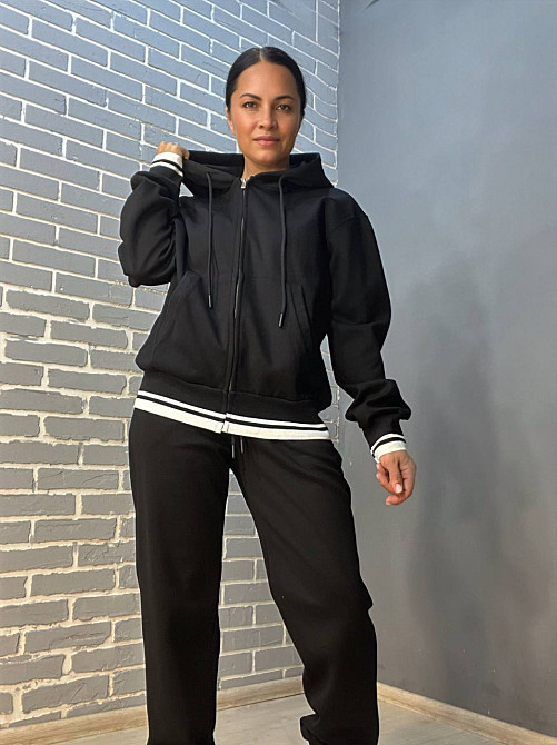 Костюм жіночий A-N 2743 брюки джоггери та худі з кишенями на блискавці з капюшоном резинка з білою с Одеса - фото 6