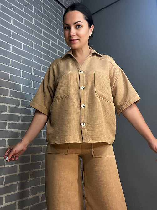 Костюм женский Mix Ray 4157 рубашка оверсайз брюки с разрезами побокам ровные от бедра бежевый, бежевый, S Киев - изображение 6