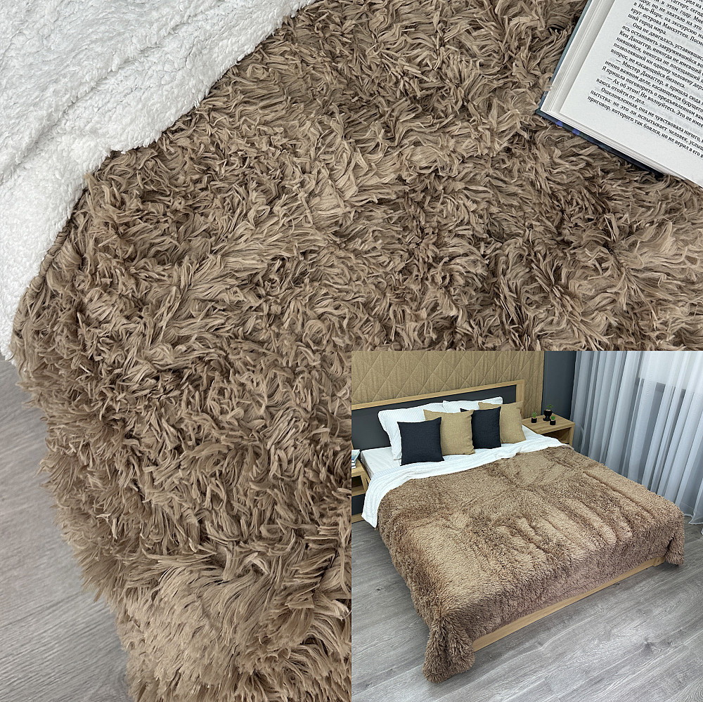 Плед-покривало 200х230 см (+-10см) Травка на овчині колір какао з білим (87-216) Київ - фото 1