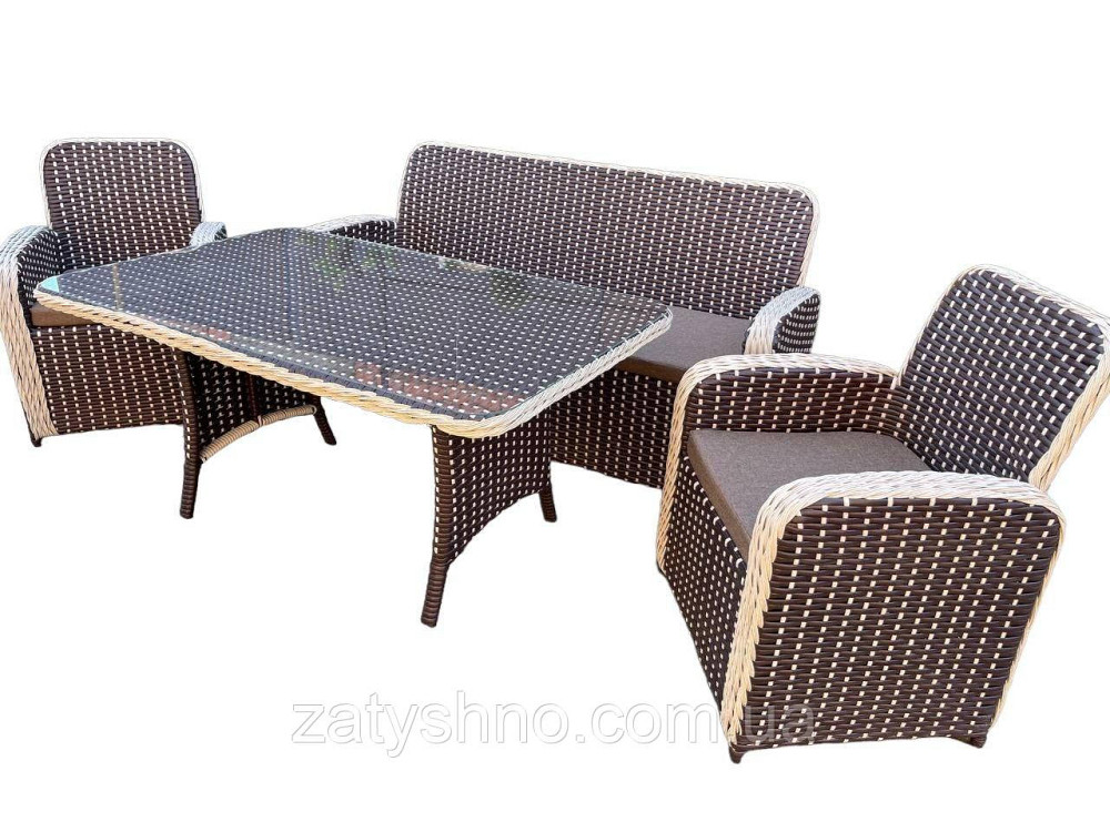 Ротангові меблі зі столом зі склом та подушками Київ - фото 5