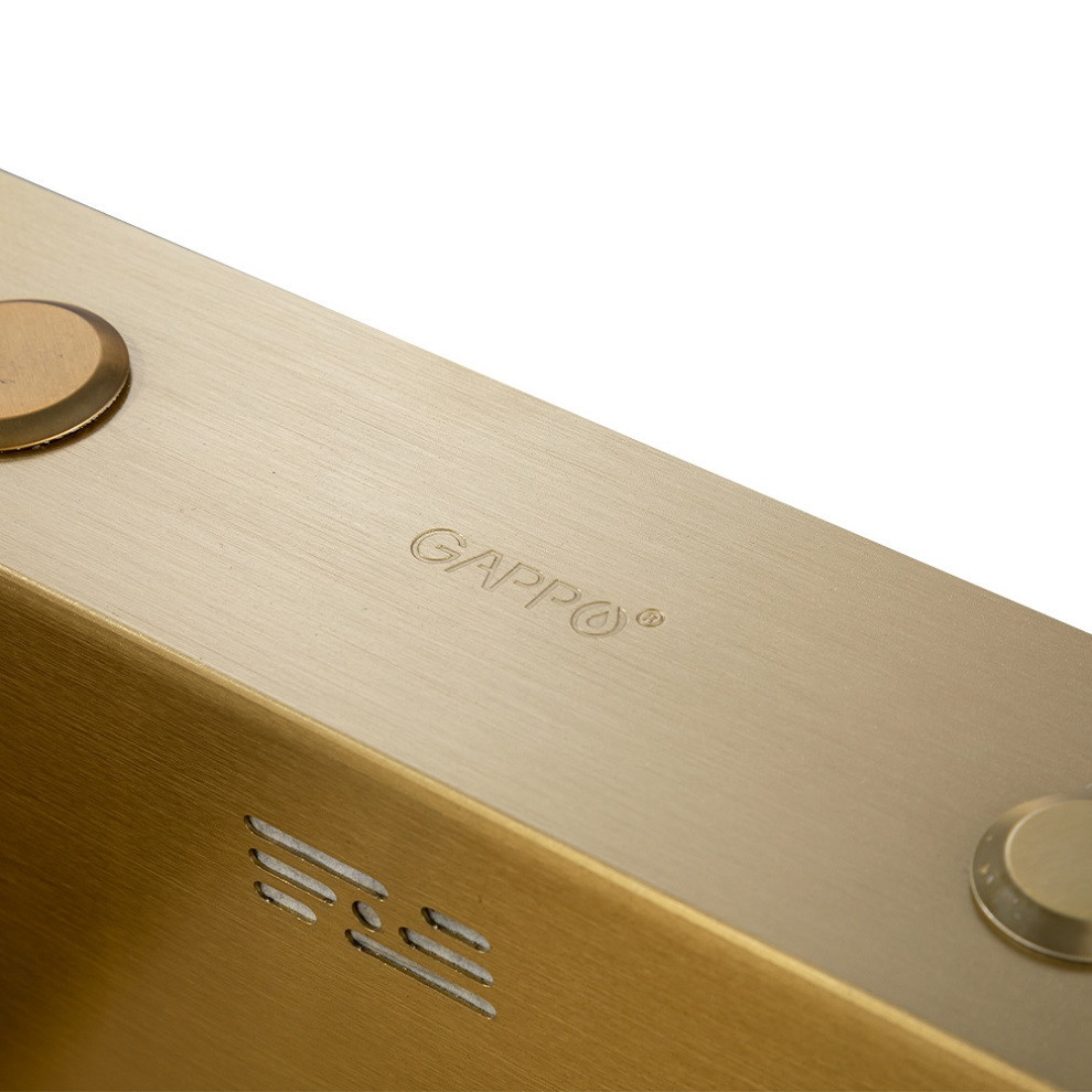 Кухонная мойка из нержавеющей стали GAPPO GS 6050-3 600х500 интегрированная (3/0.8 мм) золото Киев - изображение 8