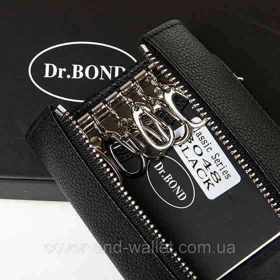 Чорна шкіряна ключниця на блискавці з карабінами DR. BOND Київ
