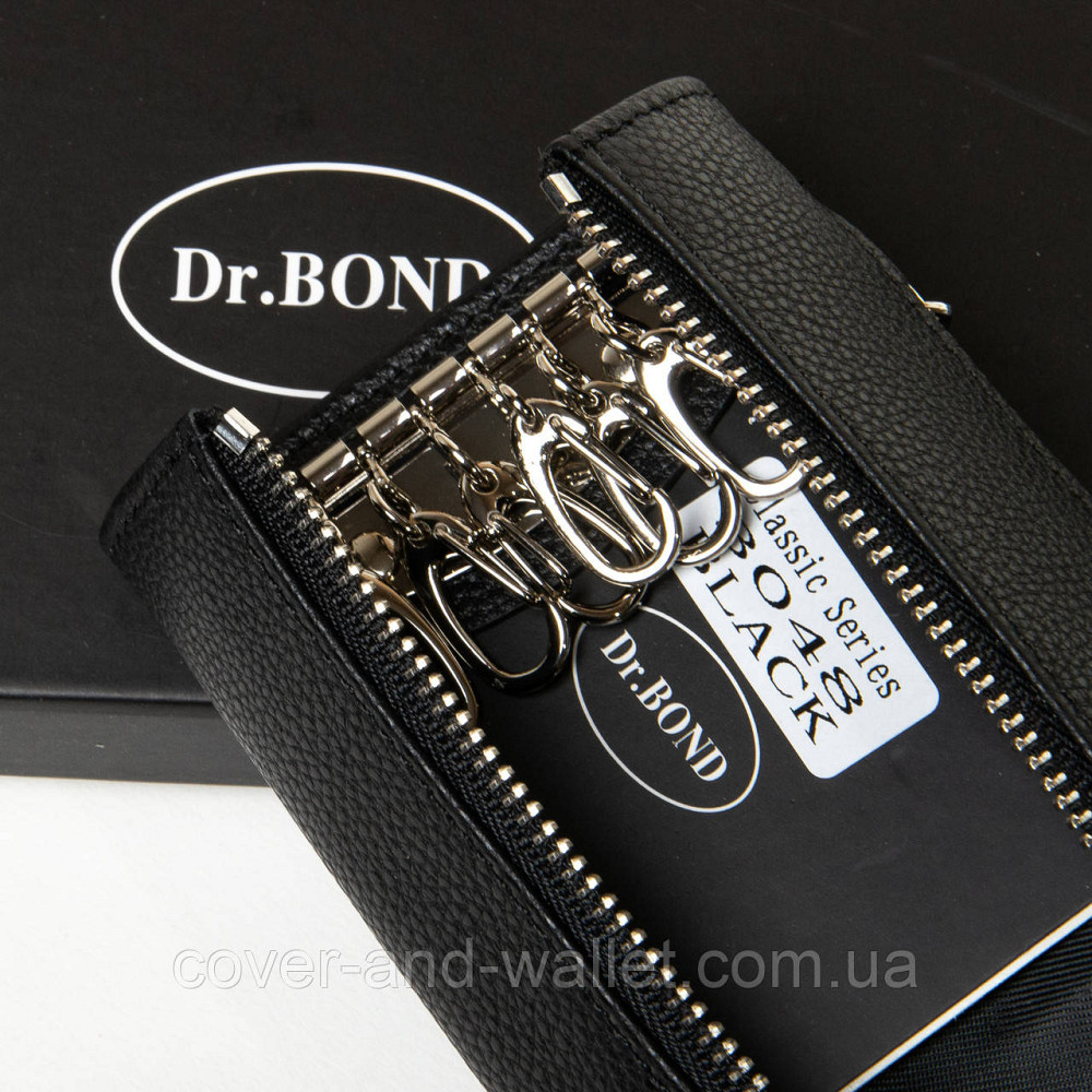 Чорна шкіряна ключниця на блискавці з карабінами DR. BOND Київ - фото 2