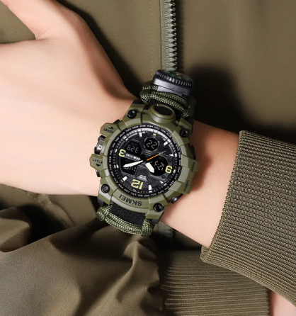 Годинник чоловічий спортивний Skmei 1155 B hamlet на паракордовому ремінці (Зелений) Київ