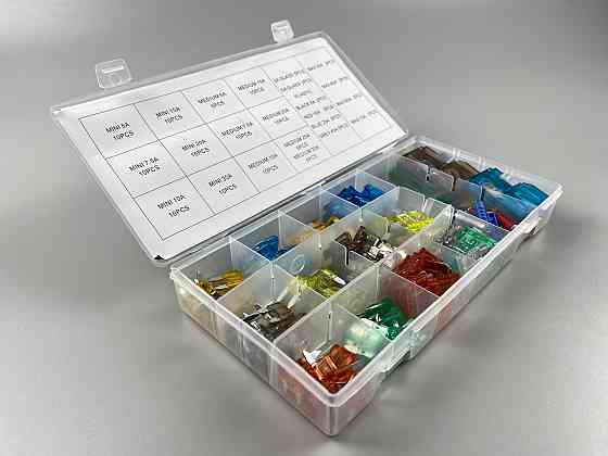 Набір запобіжників 147 шт від 5A до 70А від 5A до 70А  (mini, micro, medium, maxi, круглі скло + круглі кераміка) бокс пластиковий Мукачево