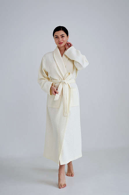 Жіночий халат вафельний Ideal Textile довгий ваніль (56860406) Чернівці - фото 1