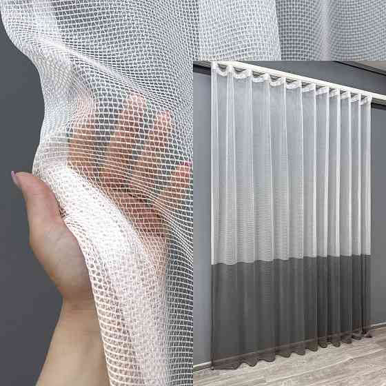 Тюль VR-Textil 1748т Сетка Лен Белый с графитовым 400х270 см (42-0895) Киев