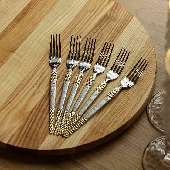 Набор десертных вилок 6 штук вилки десертные из нержавеющей стали 15.5 см Серебро с золотом HP-20-40 Киев