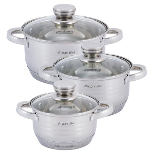 Набір каструль 6 предметів (каструлі 1,5/2/3л) нержавіюча сталь порожнисті ручки 4915 KAMILLE Житомир - изображение 2