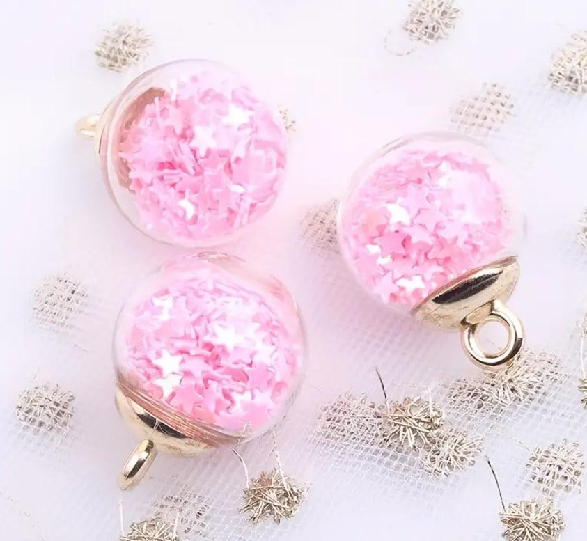 Прозрачные стеклянные подвески со звездами и блестками – для изготовления сережек, кулонов и украшен Киев - изображение 3