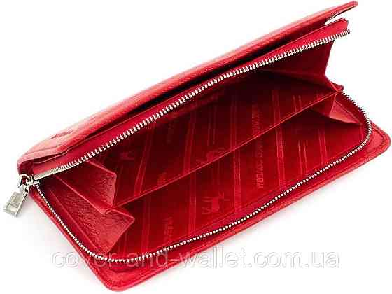 Бордовый кожаный женский кошелек клатч на молнии и магнитах MC Черный Киев