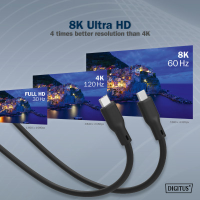 Дата кабель USB-C to USB-C 1.0m USB 4.0 Gen3 40G 240W 8K silicone black Digitus (AK-300344-010-S) Вінниця - фото 5