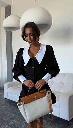 Женское платье с акцентным воротничком и стягивающими шнурочками на спинке костюмка Армани+Котон Одесса