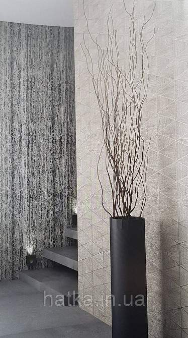 Шпалери вінілові на флізеліні Marburg Travertino 1.06х10 фігури трикутники смуги структурні сірі 3д Київ - фото 1