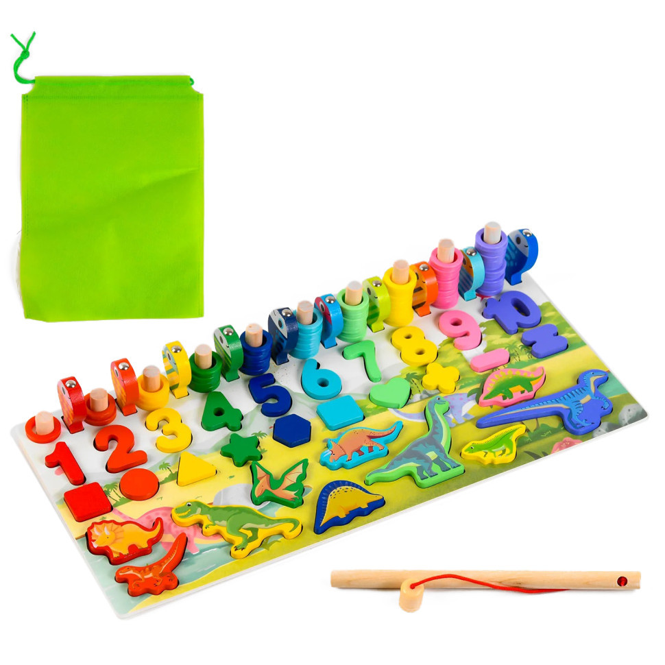 Деревянная игрушка Центр развивающий MD 2758 фигурки, рыбалка, цифры, динозавры Винница - изображение 6