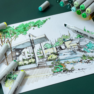 Художественный маркер Arrtx Спиртовые Oros ASM-03GN 24 цвета, зеленые оттенки (LC302512) Винница - изображение 4