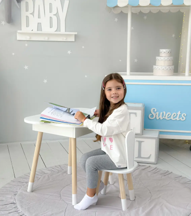 Дитячий столик Хмара з нішою та стільчиком Зайчик (Білий) Вінниця