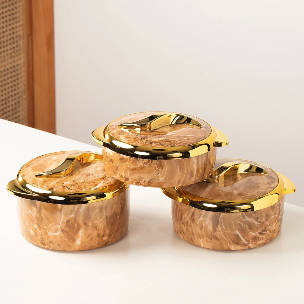 Набор термосов для еды 3в1 термоконтейнеры для сервировки стола, для хранения горячей и холодной пищи 2.5-2-1.5 л,коричневый Каменец-Подольский - изображение 9