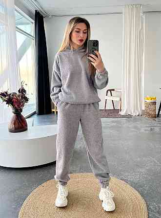 Женский теплый уютный костюм двойка: кофта и штаны барашек на флисе Серый, 42/44 Одесса