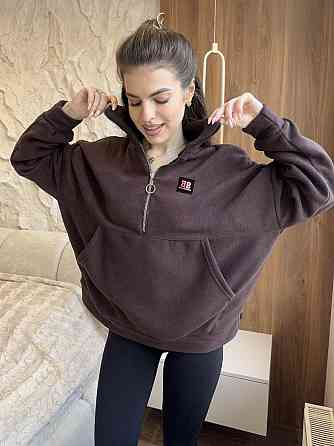 Жіночий теплий худі в спортивному стилі без капюшона турецький фліс Шоколад, 48/52 Одеса