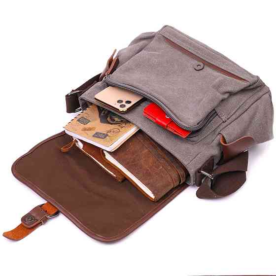 Практична горизонтальна чоловіча сумка з текстилю Сіра (Vintage) Київ