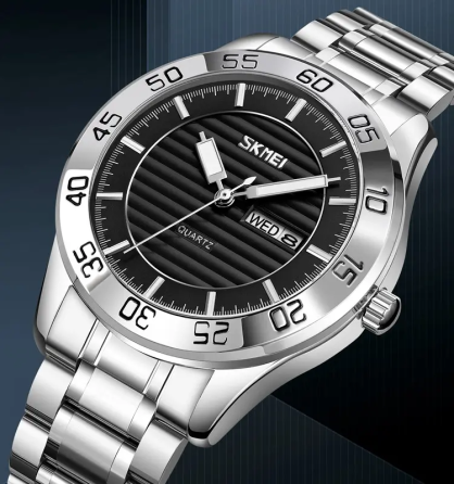 Чоловічий наручний класичний годинник Skmei 9293 (Сріблястий з чорним циферблатом) Київ