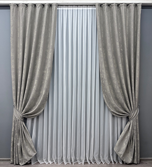 Комплект готовых штор VR-Textil Жаккард Sultan № 869ш Светло-серый 100х250 см 2 шт (39-446) Киев - изображение 2
