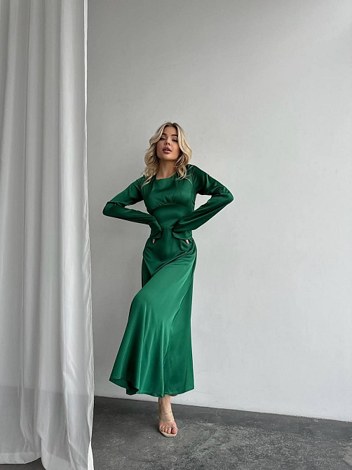 Женское нарядное платье со шнуровкой на спинке шелк Армани Зеленый, 46/48 Одесса - изображение 5