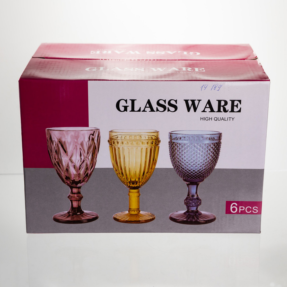 Набір келихів для вина 6 штук 340 мл на ніжці скляні Yiwu HP-19-189 Коломия - фото 4